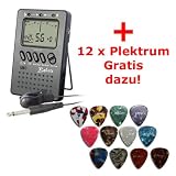 Produkt-Bild: Stimmger&auml;t f&uuml;r Gitarre und Bass sowie Blasinstrumente und Streichinstrumente mit Metronom + Gratiszugabe 12 x Plektrum
