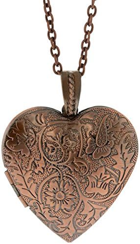 Crystalbella 1.5" Bronze Color Heart Shape Flower Engraved Locket Pendant And 28 Inch Chain Jewelry