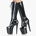 7 1/2 Inch Sexy Black Knee High Boots Womens High Heel Shoes Lace Up Boots Platform Black CLEARANCE