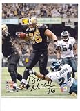 Deuce McAllister Autographed/Hand Signed New Orleans Saints 8x10 Photo (Running vs. the Eagles)