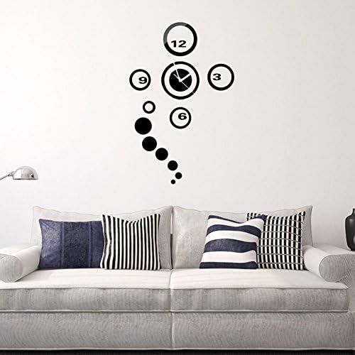 World Trip 3D Modern Fashion Home Decoration Silver Mirror Living Room Wall Clock (Black)