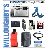 Olympus Tough TG-610 14.0 MP Digital Camera with 5x Wide Angle Optical Lens (Silver) + Floating Strap + LexSpeed 16BG SDHC Memory Card + Sunpak Gripping Tripod and Much More! Willoughby's Est. 1898 Deluxe Point and Shoot Bundle (Electronics)