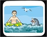 Mouse Pad with babe, dolphin, animals, body, individuals, individual, humans, baby, person, aquatic, human, dolphinfish, boy, persons, people, child, animal, swim