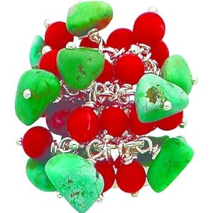Sterling Silver Coral & Turquoise Ring Sz 7