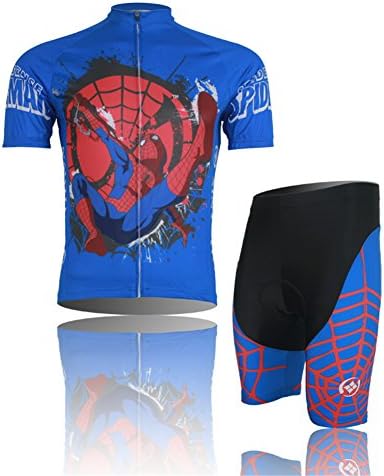 Spiderman Summer Cycling Bicycle Bike Short Sleeve Jacket Jersey, 3D Padded Shorts Pants Tights Running Hiking Blue M