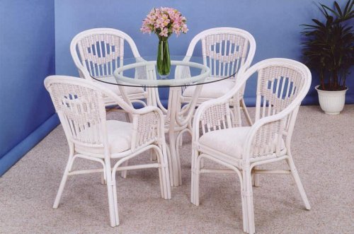 Malibu 5 Piece White Wicker Dining Room Set with 42