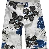 BURNSIDE Hibiscus Mens Boardshorts - White/Blue/Grey
