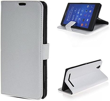 MICNOKEYA White Luxury Holster Leather Wallet Folio Case Flip Cover with Card Slots for Sony Xperia T2 Ultra dual XM50h