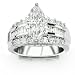 14k White Gold Semi-mount With Baguette And Round Brilliant Stones with a 1.15 Carat Marquise Cut / Shape H-J Color SI1 Independently Appraised Center Stone and 1.1 Carats of Side Diamonds (2.25 Cttw)