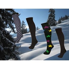 4 Pairs Manbi Ski Tube Socks 24" UK Size 4 -11 2 Black, Checks & Stars