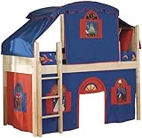 Bolton Furniture Cottage Low Loft Natural-Bot. Curtain/Top Tent, Blue/Red