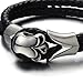 Gothic Biker Stainless Steel Mens Skull Bracelet Genuine Braided Leather Wristband Silver Black Two-tone