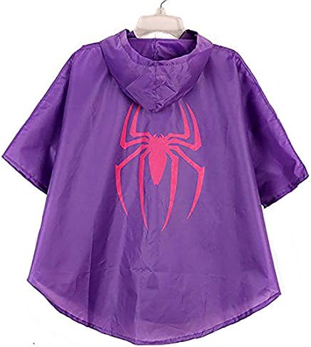 Kids Superheroes Lightweight Vibrant Color Rainwear Hooded Poncho with Bag (Spidergirl)