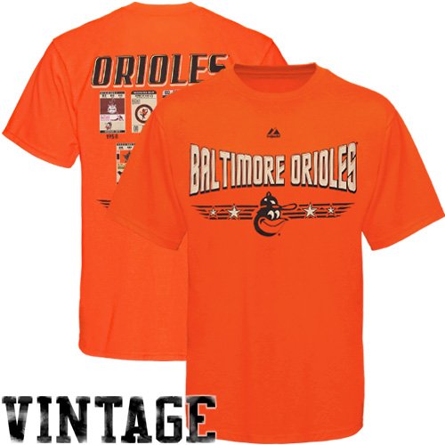 MLB Men's Baltimore Orioles 1965-1966 Cooperstown Baseball Tickets Short Sleeve Basic Tee (Dark Orange, X-Large)