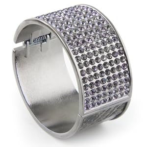 Gem Set Bangle Cuff Bracelet - With Vegan Snake Skin and Dark Amethyst Crystals