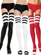 Ribbed Athlete Thigh Highs With 3 Top Stripes