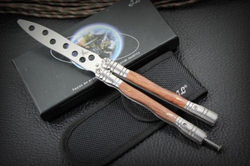 Balisong Wood Steel Butterfly Trainer Dull Knife with Sheath in BOX