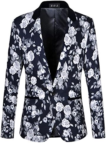 RainYNS Men's Fashio Slim Floral Print Single Button Blazer Coats