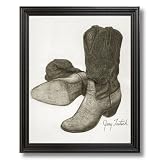 Old Western Rodeo Cowboy Boots Home Decor Wall Picture Black Framed Art Print