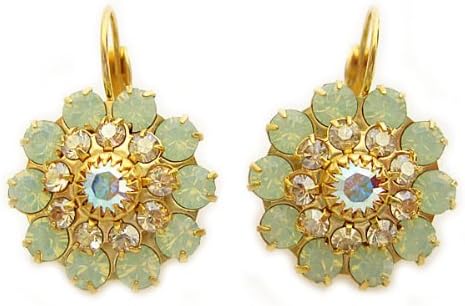 Liz Palacios Goldtone Large Flower Crystal Earrings , Seafoam Green FLE-39