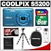 Nikon Coolpix S5200 Wi-Fi Digital Camera (Blue) with 8GB Card + Case + Flex Tripod + Accessory Kit