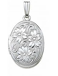14k White Gold Hand Engraved Oval Locket 5/8 Inc x 3/4 Inch Solid 14K White Gold