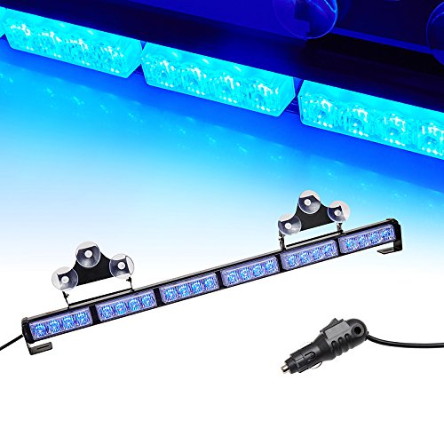 V-SEK LED Hazard Emergency Warning Tow Traffic Advisor Flash Strobe Light Bar with Cigar Lighter and Suction Cups (27", Blue)