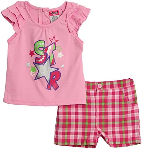 Angel Face Baby Girls' 2 Piece Pink Top Green Plaid Shorts Set