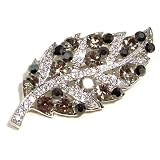 Clear and Smokey Black Austrian Rhinestone Leaf Silver Plated Brooch Pin