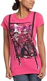 Southpole Juniors' Rock Suspender-Look Basic Crew Neck Tee,Pink,X-Large