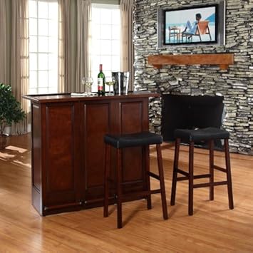 Crosley Furniture Mobile Folding Bar in Vintage Mahogany Finish With 29 Inch Upholstered Saddle Stool in Mahogany Finish Crosley Furniture Mobile Folding Bar in Vintage Mahogany Finish With 29 Inch Upholstered Saddle Stool in Mahogany Finish