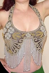 Beaded Belly Dance Bra with Long Fringe