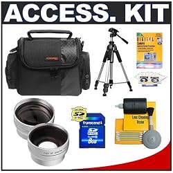 Deluxe Accessory Kit with Carrying Case + 2x Telephoto Lens + 0.5x Wide Angle Lens + 8GB SDHC Memory Card + Tripod for Compact SD/HDD Camcorders including: JVC GR-D780, GZ-HD10, GZ-HD30, GZ-HD40, Panasonic HDC-HS100, HDC-SD9-8GB, HDC-SD100, Sanyo VPC-CA8, VPC-CG9, VPC-HD800, VPC-HD1010 and Hitachi DZBD10HA
