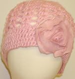 Hand Crocheted Raspberry Color Cotton Hat with Flower