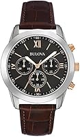Bulova Classic Dress Men's Quartz Watch with Black Dial Analogue Display and Brown Leather Strap 98A142
