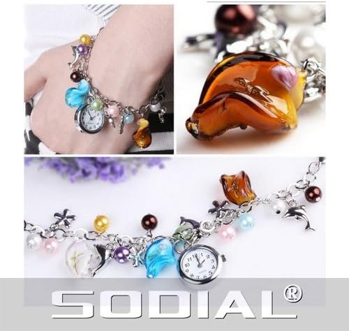 SODIAL(R) Fashion Dolphin Beads Ladies Girl BANGLE BRACELET Quartz Watch For Women