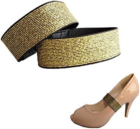 Camix Women's Detachable Elastic Shoe Straps,High Heels Anti-loose Shoelace Accessories,Great For Wedding Party (golden)