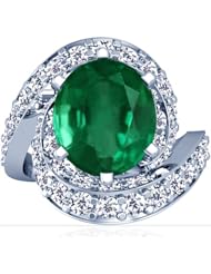 18K White Gold Oval Cut Emerald Fana Designer Ring (GIA Certificate)