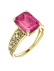 14K Yellow Gold 10.00x8.00mm Emerald Cut Pink Tourmaline Ring -- LIFETIME WARRANTY
