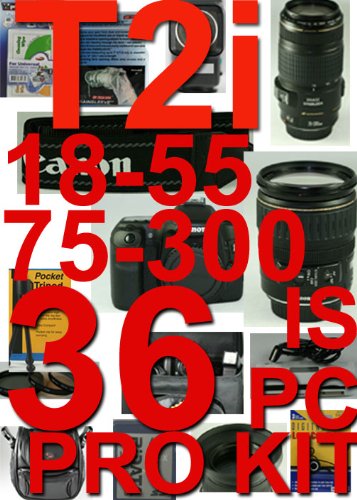 Canon T2I / 550D 36 Piece Pro Deluxe Kit With Canon 18-55mm & 75-300mm,5 Years Extended warranty , 16GB card +++