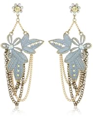 Betsey Johnson "Girlie Grunge" Patina Flower Multi-Chain Chandelier Drop Earrings