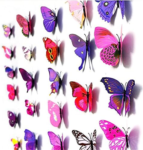 12 Pcs Purple and Pink 3D Butterfly Wall Stickers Art Decor Decals Home Kids Room Decorations