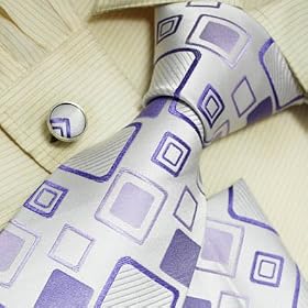 Buy H5001 NEW Designer Silver Blue Checkers 100% Jacquard Woven Silk Tie Hanky Mens Necktie and Cuff... by Y&G