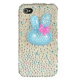 51POCDj1FPL. SL160  Full Diamond Rhinestone 3D Blue Rabbit Pink Ribbon On Silver Design Snap on Protector Hard Case Cover for Apple Iphone 4, 4th Generation Compatible for Both AT&T and Verizon
