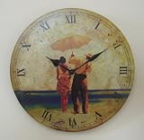 Kitchen & Housewares : French Shabby Chic, Vintage Chic Wall Clock with Couple on a Beach Design