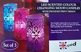 UKayed ® Hand Crafted Flameless Colour Changing Mood Candles - 3 Pack - Scented - Detailed Printed Design -