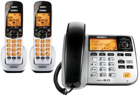Uniden DECT 6.0 Expandable Corded/Cordless Phone with Answering System - Silver, 2 Handsets and 1 Base (D1788-2)