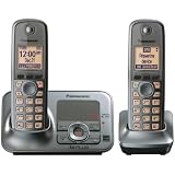 Panasonic KX-TG4132M DECT 6.0 Cordless Phone with Answering System, Metallic Gray, 2 Handsets
