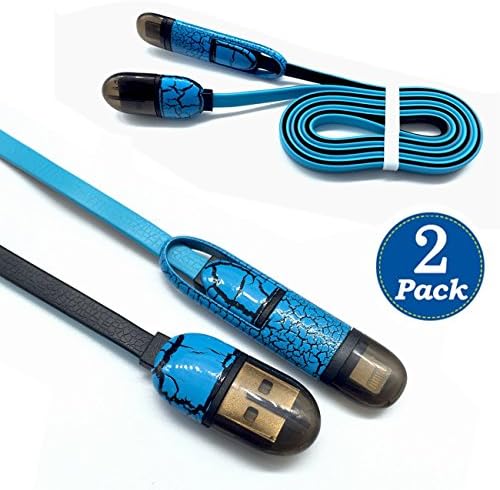 HFORVER 2016 NEWEST! (2 Pack) 2 in 1 USB Cable Micro Lightning Cord Sync Data Charger Adapter for iPhone 5 5s 6 6s Plus Ipad Mini Power Bank Charge Cable for Samsung/Android(BLUE)