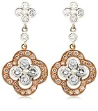18k White and Rose gold Pink and White Diamond Clover Drop Earrings (2.11 cttw)